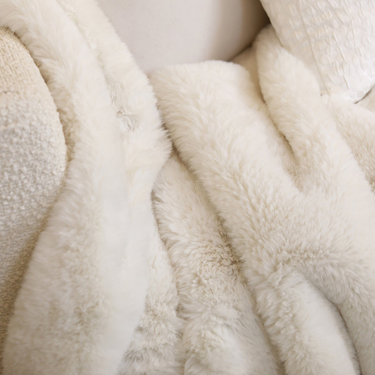 Lili Extra Thick Faux Fur Cream Throw Textiles