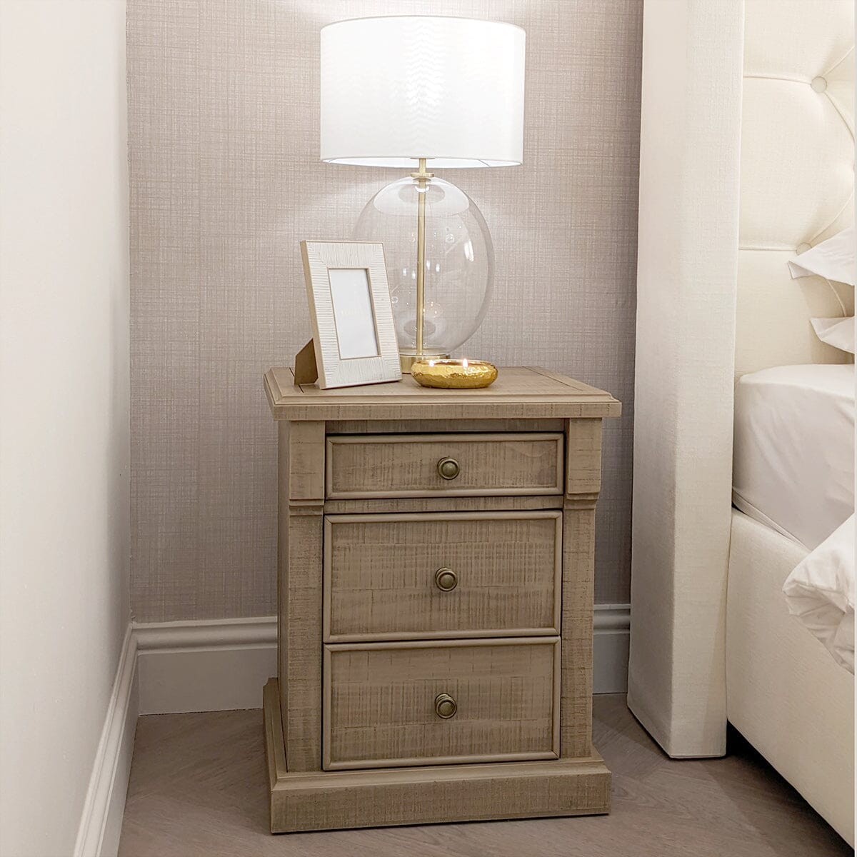 Lilliana Luxury 3 Drawer Bedside Table with Brass Handles Furniture