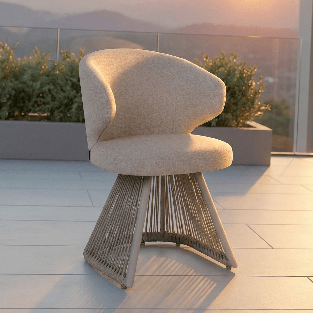 Liu Cream Upholstered Outdoor Dining Chair with Rope Detail Outdoor
