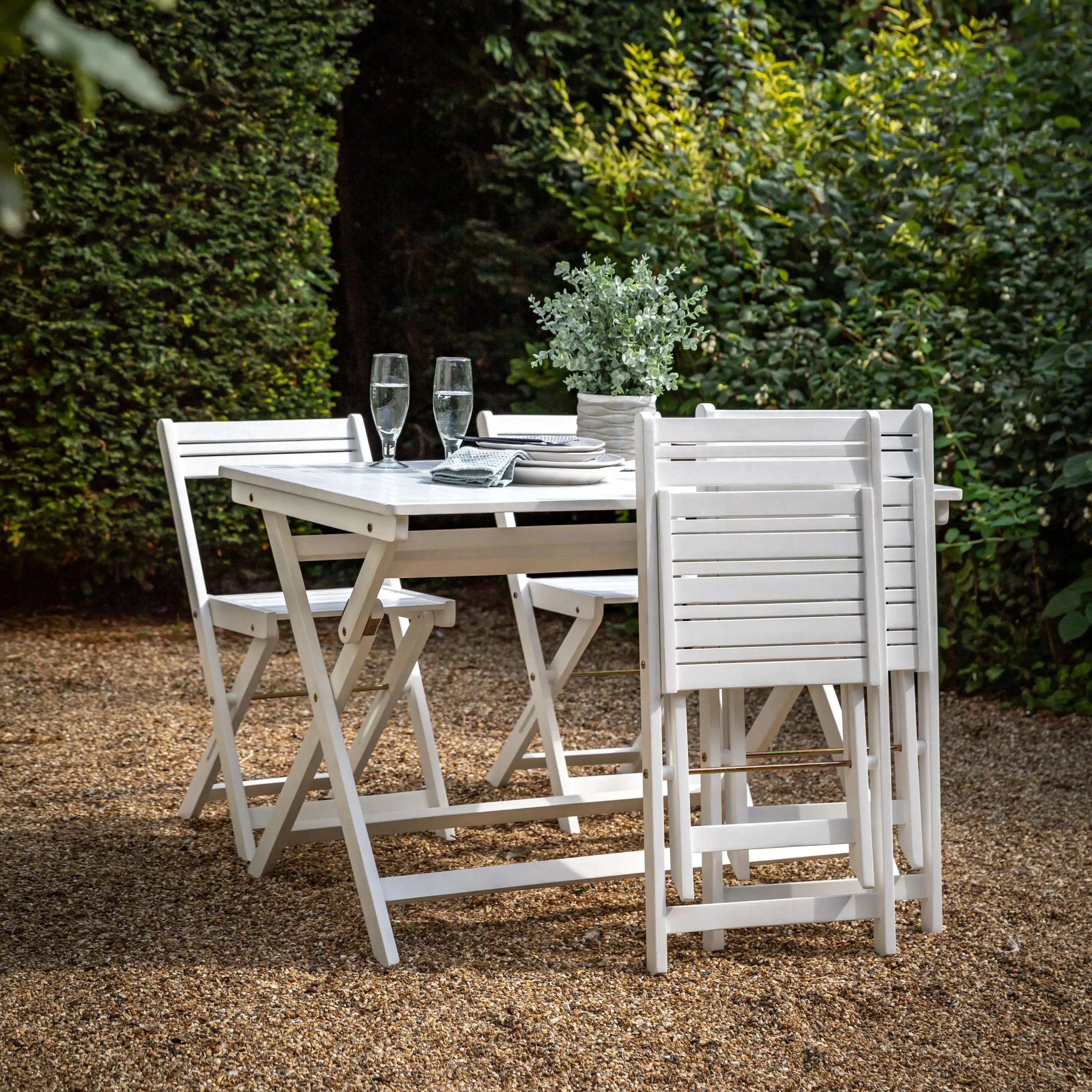 Longfield White Foldable Wooden Dining Set Outdoor