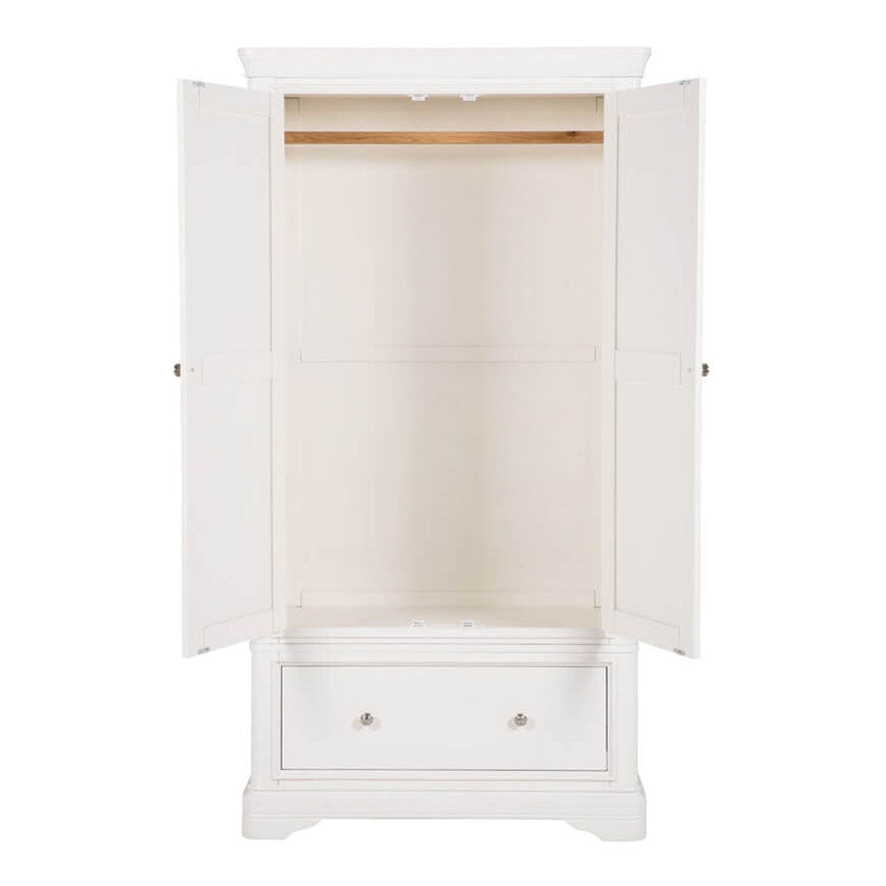 Louvre White Wooden 2 Door 1 Drawer Wardrobe Furniture