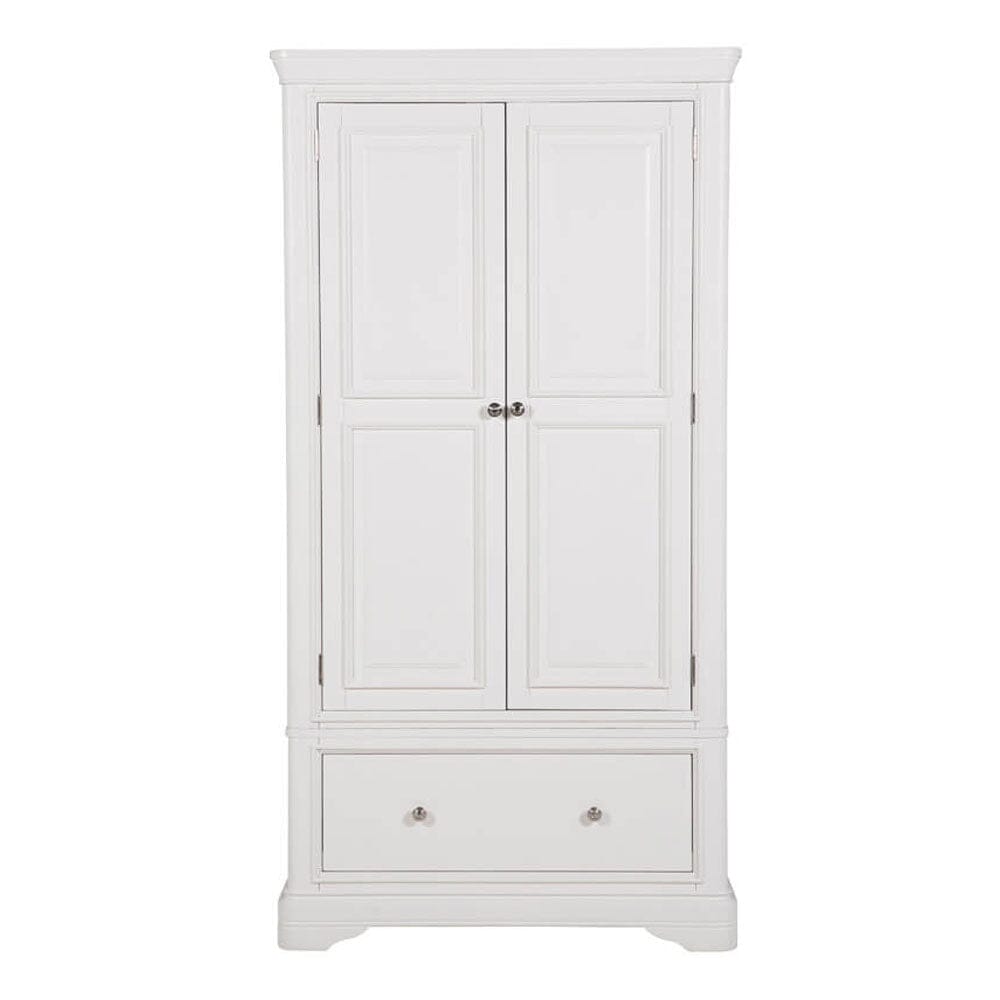 Louvre White Wooden 2 Door 1 Drawer Wardrobe Furniture