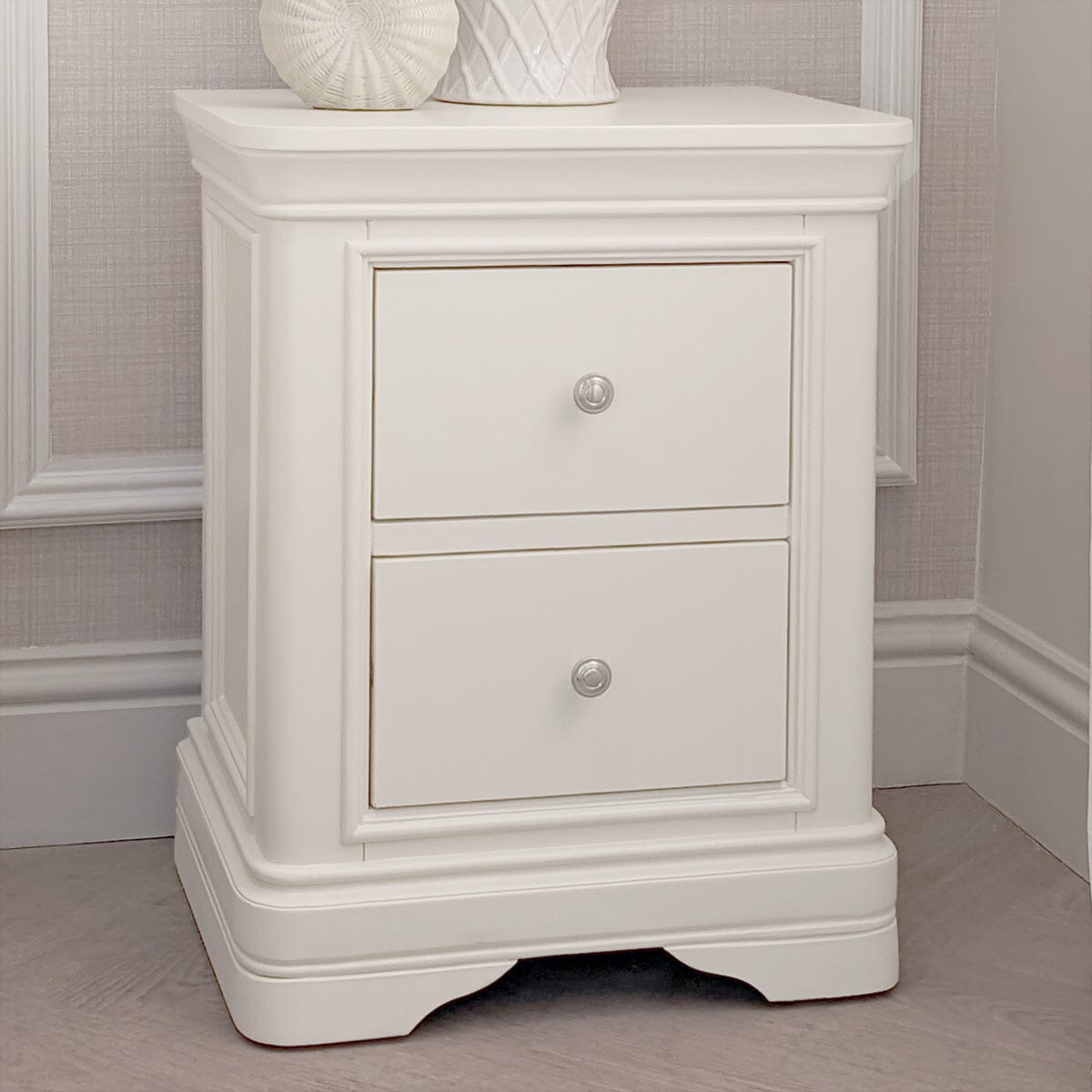 Louvre White Wooden 2 Drawer Bedside Table Furniture
