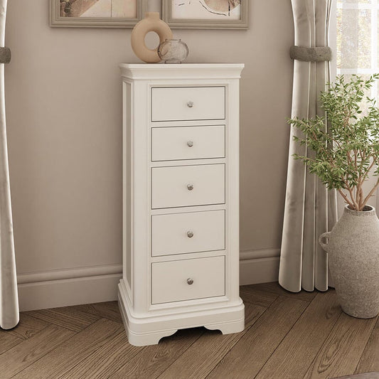 Louvre White Wooden 5 Drawer Tall Chest of Drawers Furniture