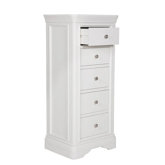 Louvre White Wooden 5 Drawer Tall Chest of Drawers Furniture