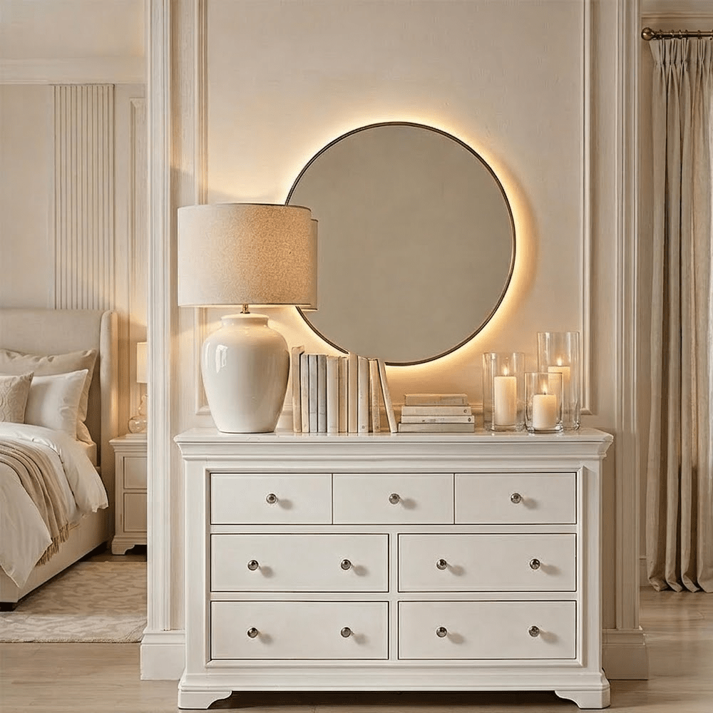 Louvre White Wooden 7 Drawer Chest Furniture