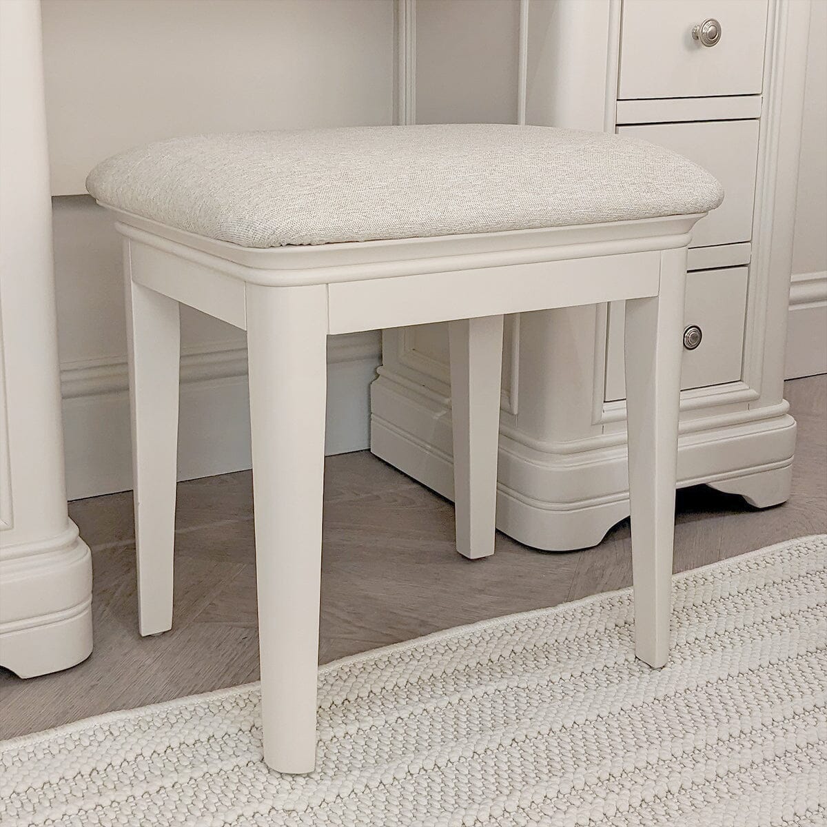 Louvre White Wooden Upholstered Stool Furniture