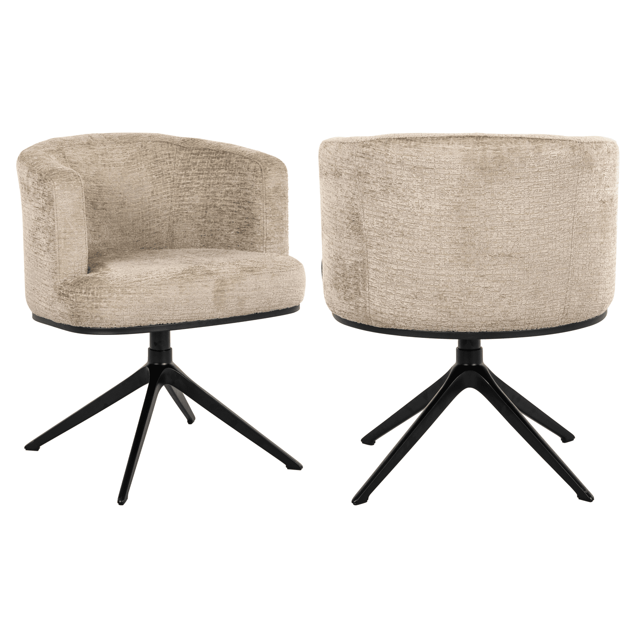 Lucie Mink Chenille Curved Swivel Dining Chair with Black Legs Furniture