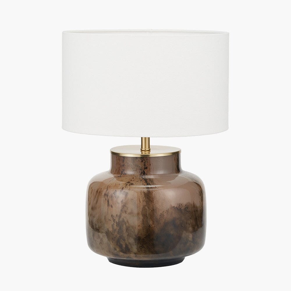 Lunara Brown Marble Effect Glass Table Lamp with White Shade Lighting
