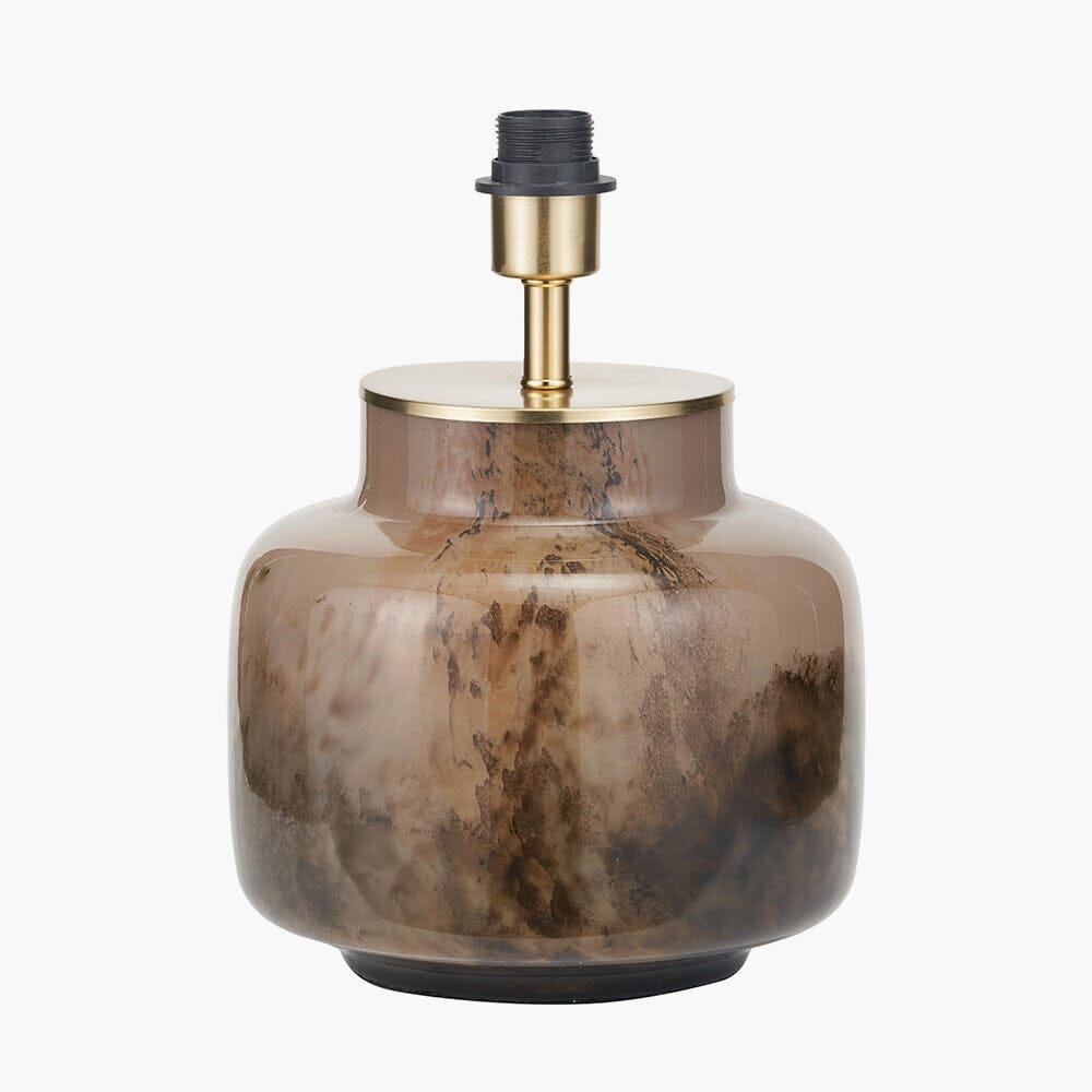 Lunara Brown Marble Effect Glass Table Lamp with White Shade Lighting