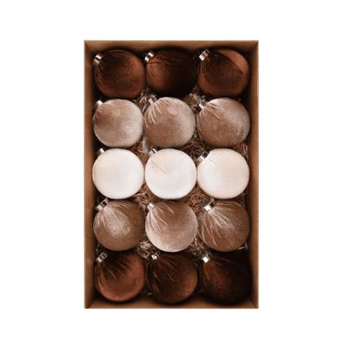 Luxury Brown & Cream Velvet Baubles - Set of 15 Accessories