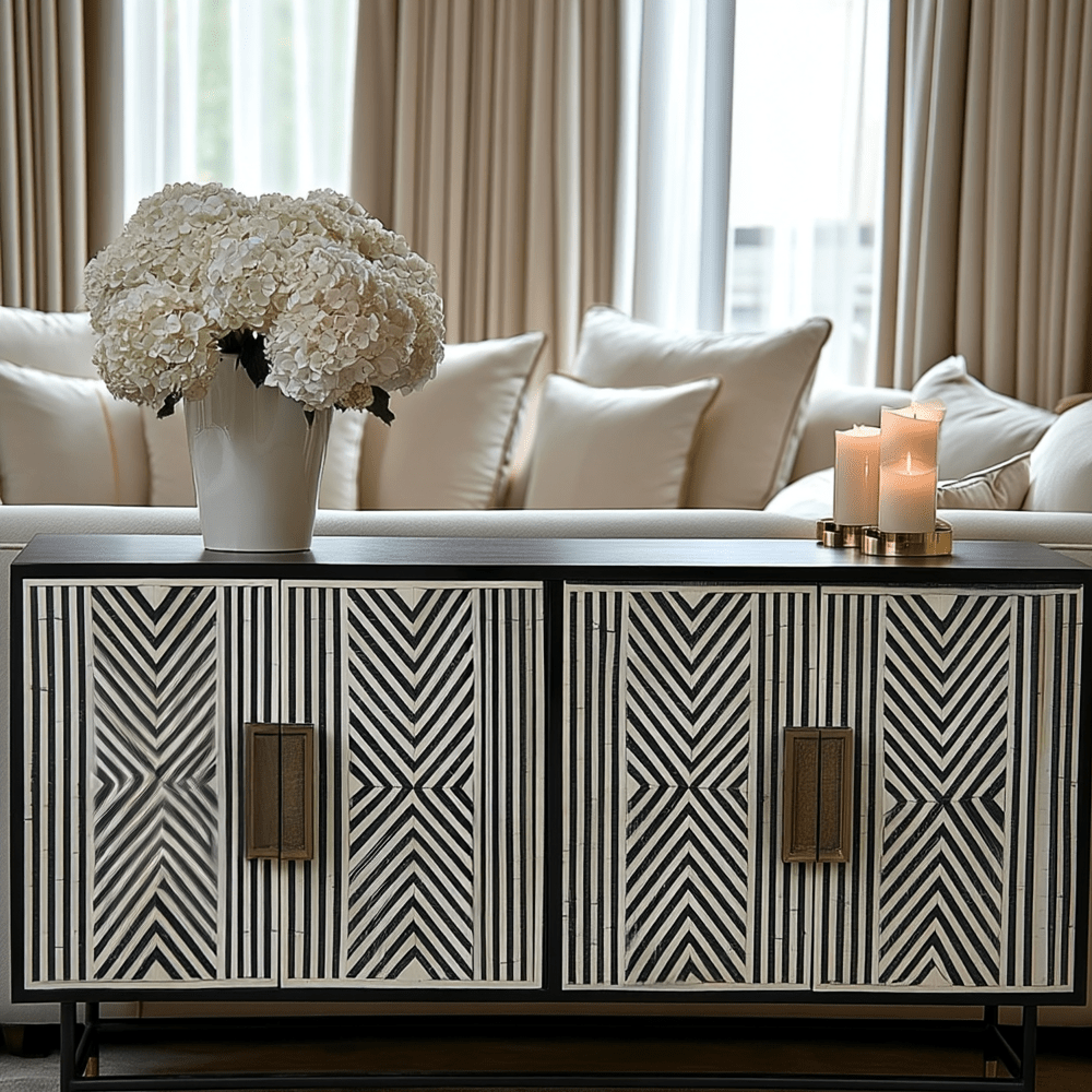 Lydia Luxury Monochrome 4 Door Sideboard Furniture