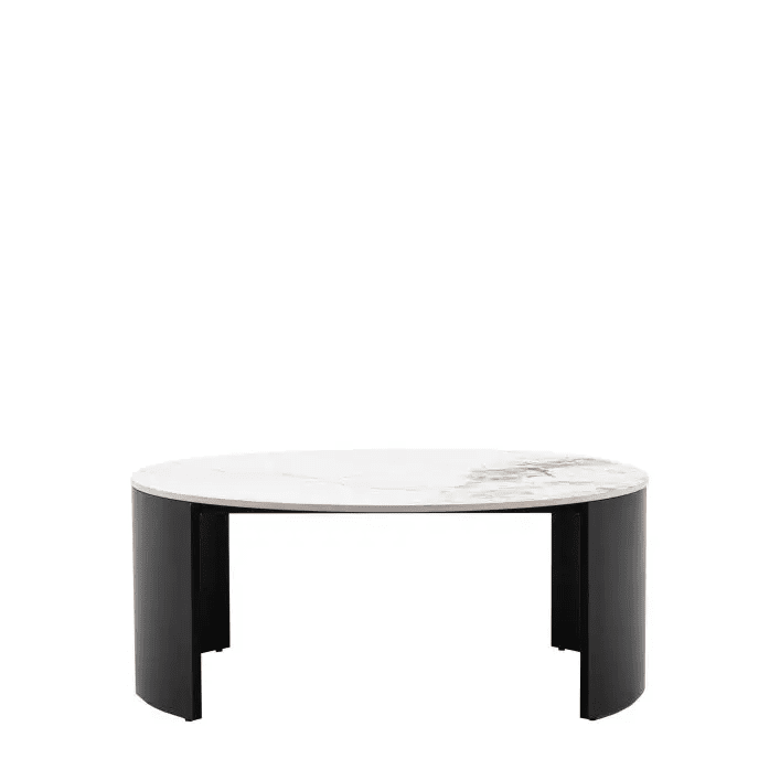 Macie Black Curved Coffee Table with Marble Top Furniture