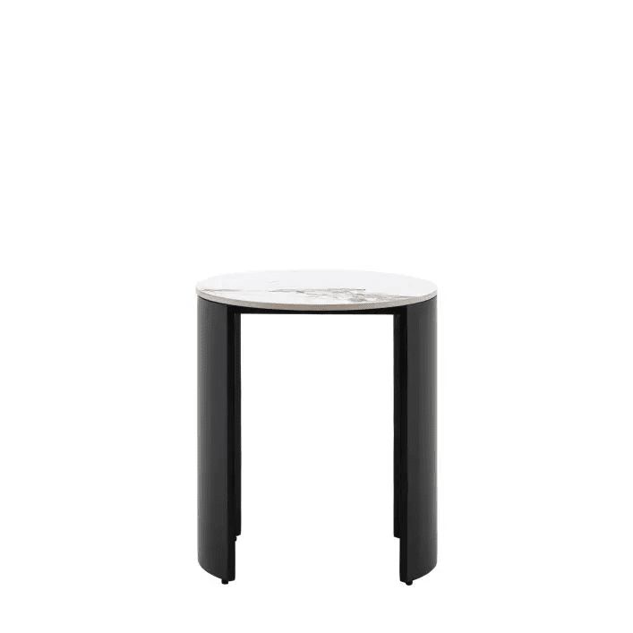 Macie Black Curved Side Table with Marble Top Furniture