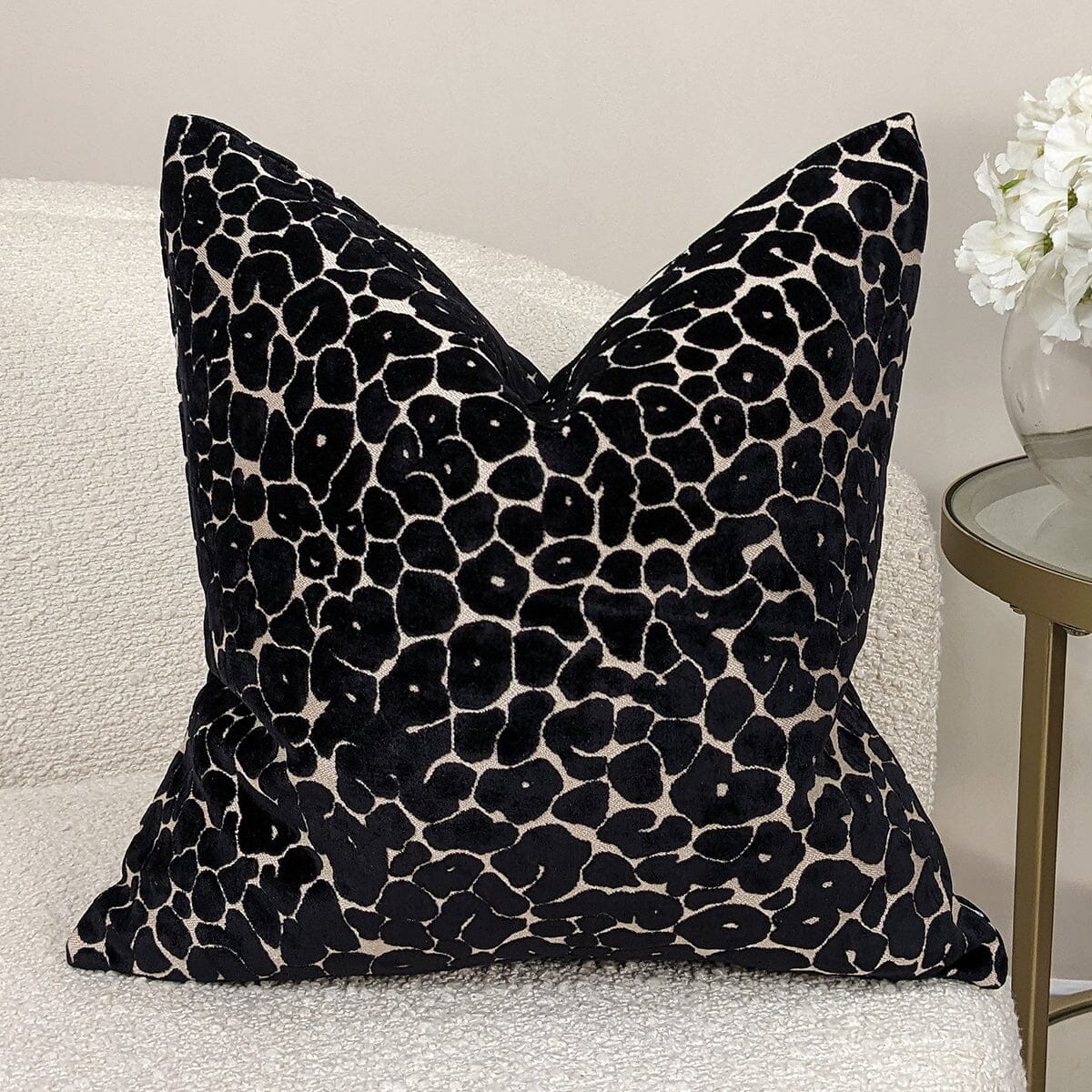 Macy Black & Cream Leopard Print Cushion - 43x43cm Textiles