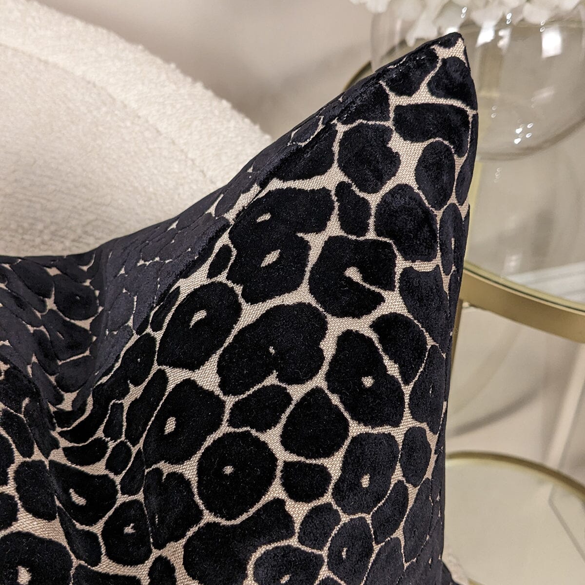 Macy Black & Cream Leopard Print Cushion - 43x43cm Textiles