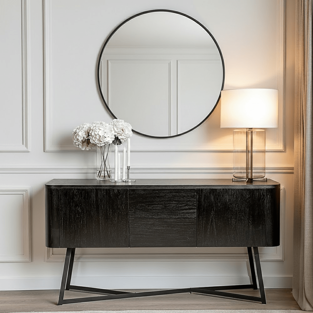 Maeva Black Ash Veneer & Metal 2 Door 2 Drawer Sideboard Furniture