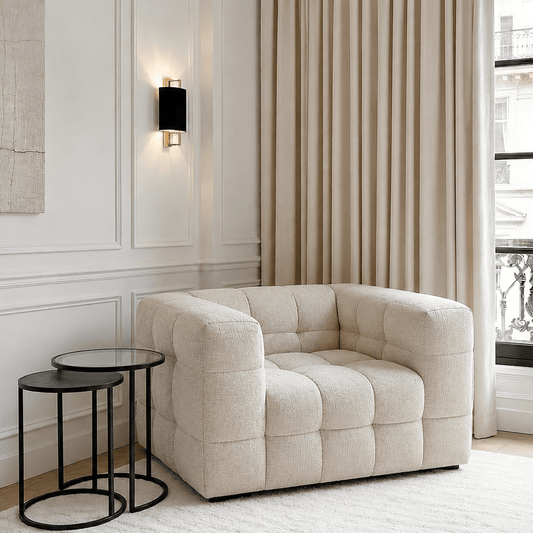 Maggie Cream Chenille Quilted Armchair Furniture