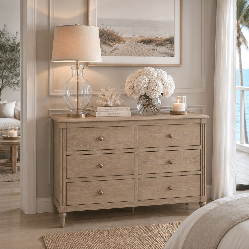 Malibu Washed Wood 6 Drawer Chest Furniture