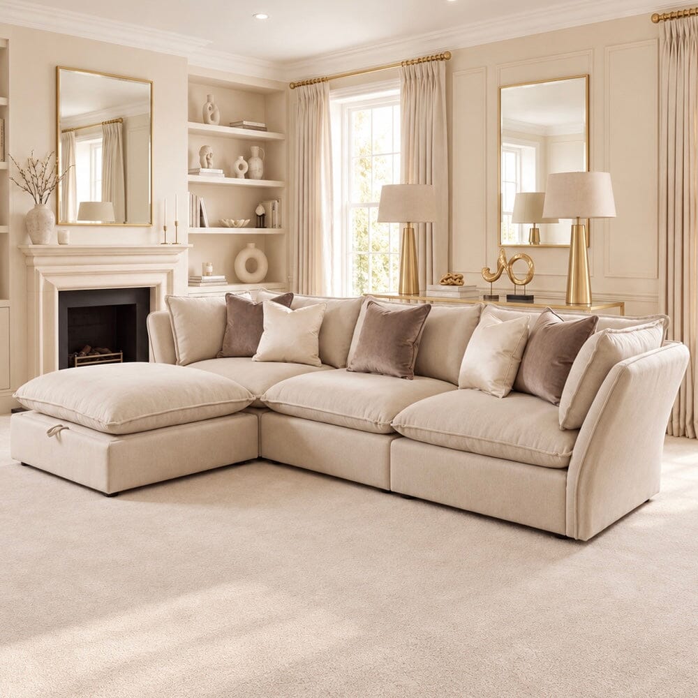 Mallow Coastal Weave Linen 3 Seater Sofa with Storage Footstool Sofa