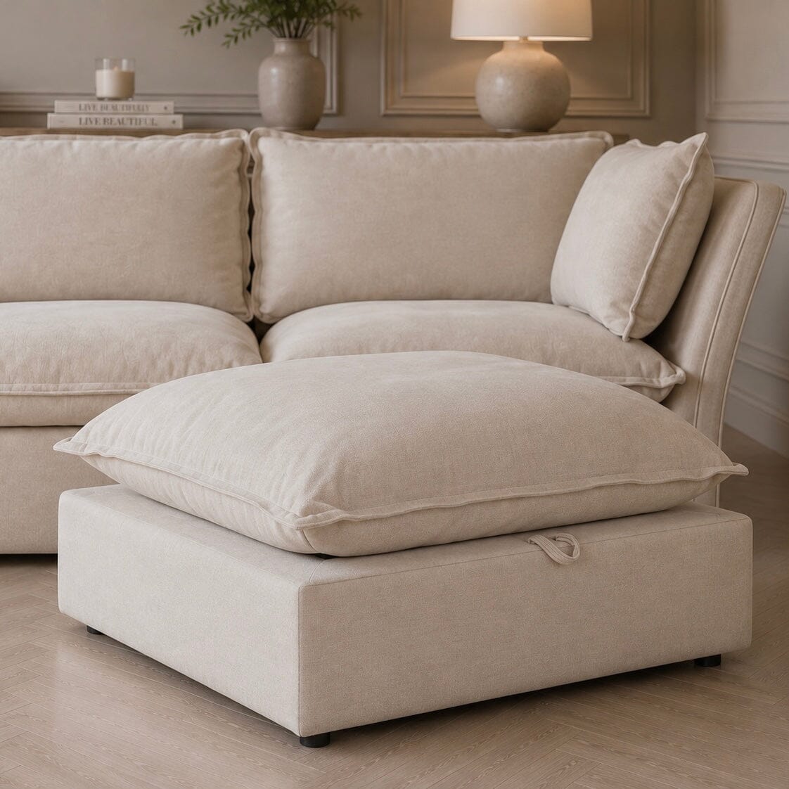 Mallow Coastal Weave Linen Storage Footstool Sofa