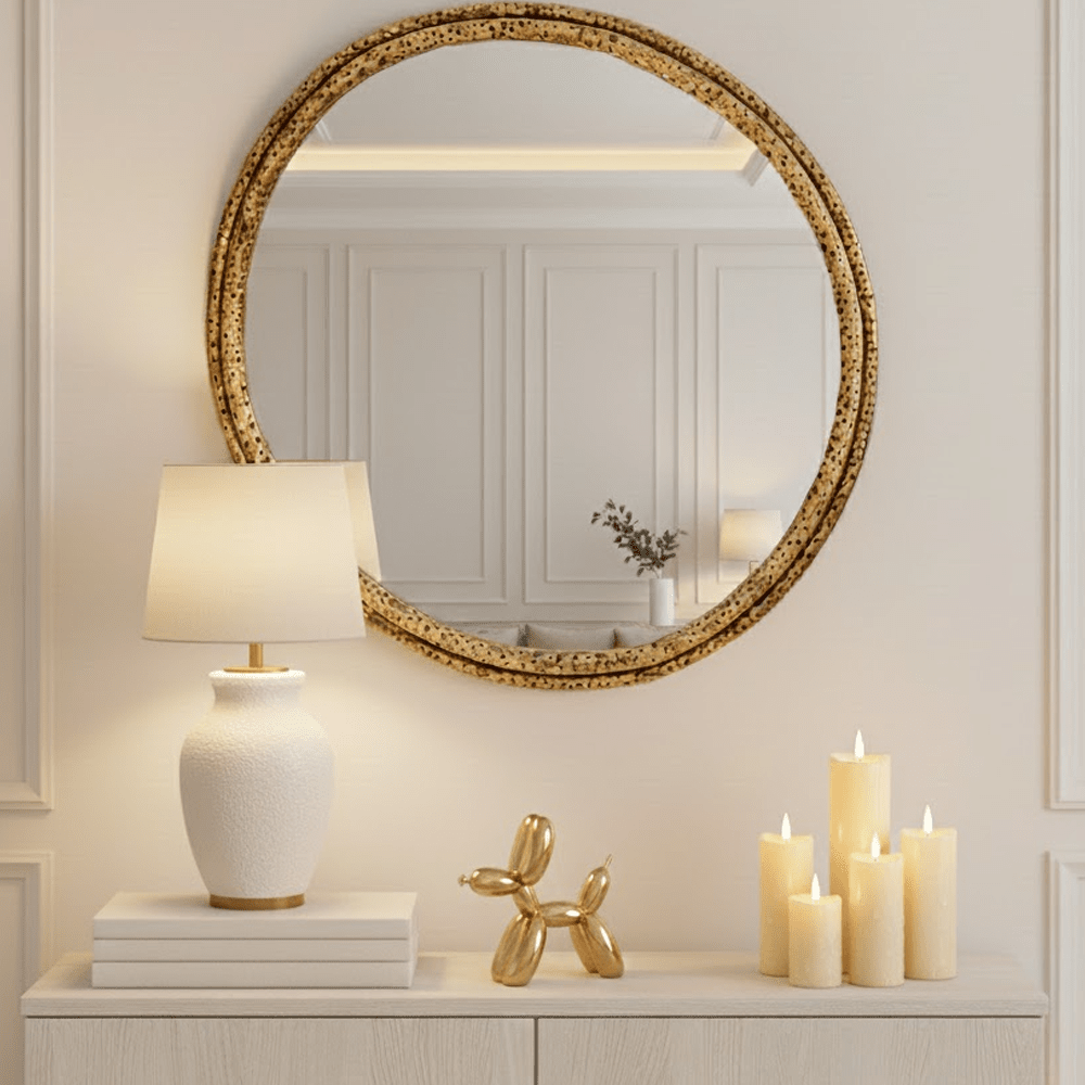 Maltere Gold Large Mirror with Dimpled Frame Accessories