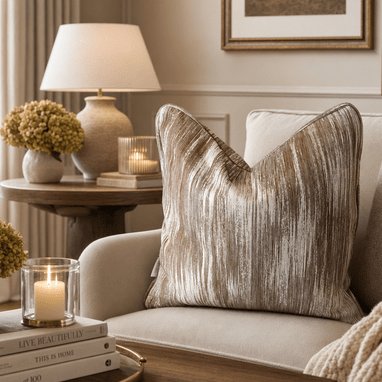 Marat Copper & Cream Abstract Patterned Feather Filled Cushion - 50x50cm