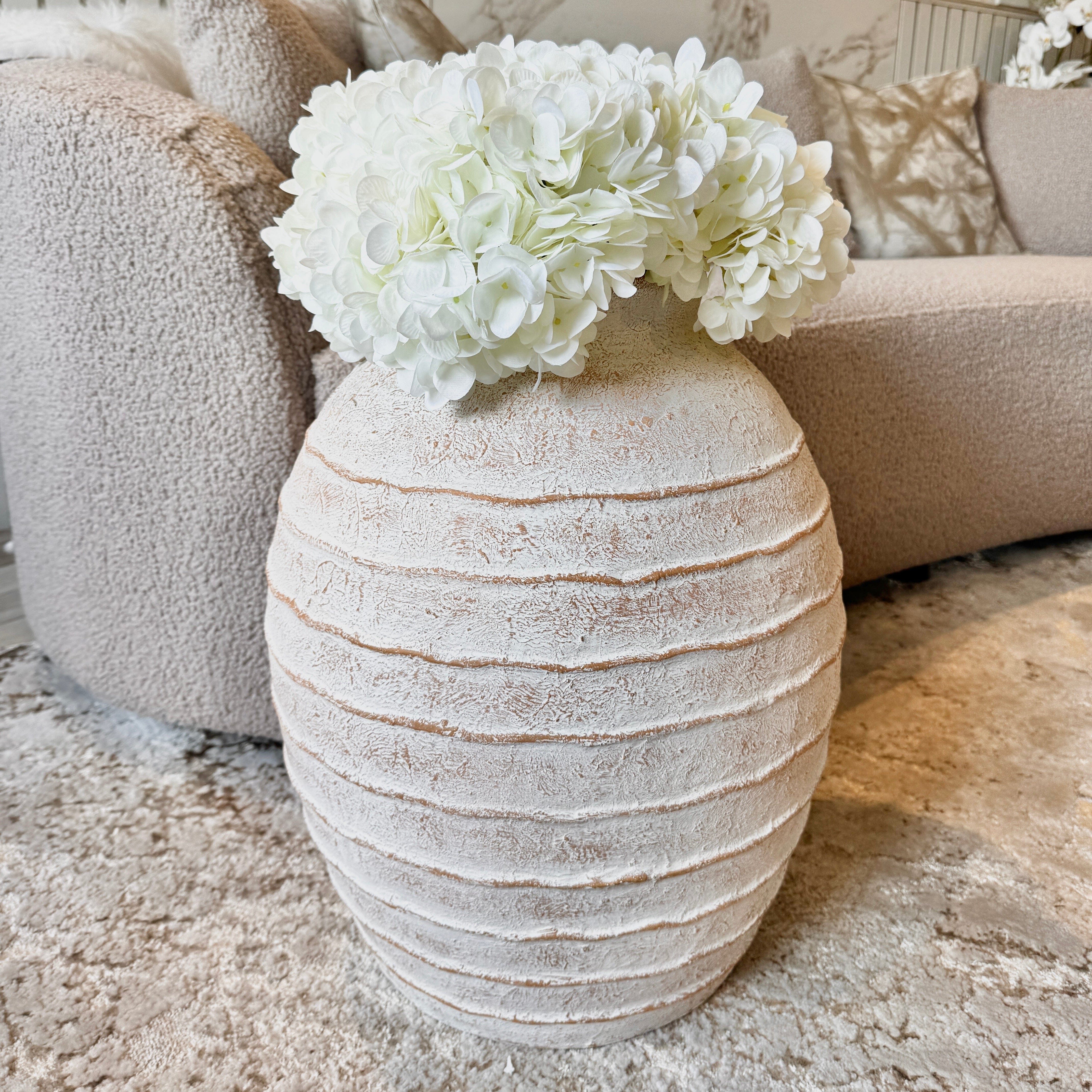 Marella Large Distressed White Wash Decorative Ribbed Vase Accessories