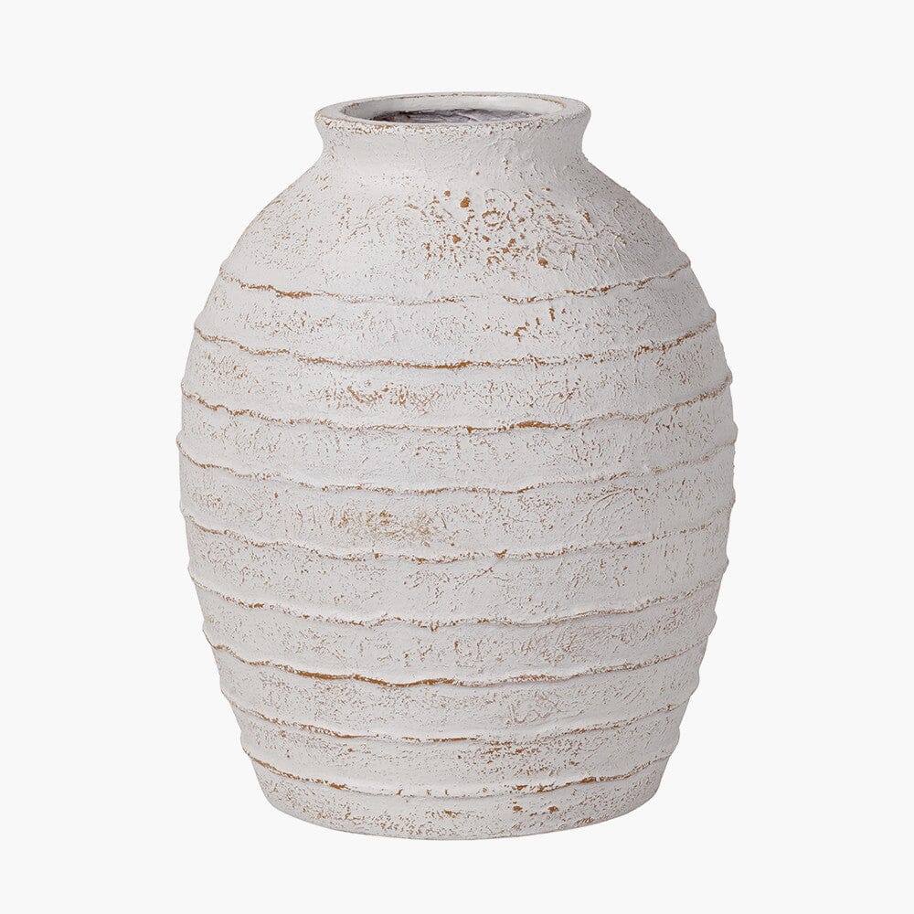 Marella Large Distressed White Wash Decorative Ribbed Vase Accessories