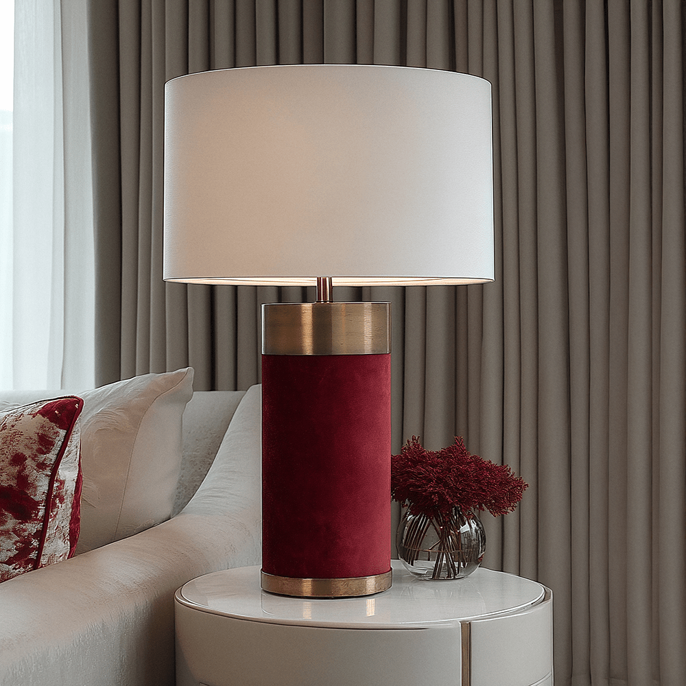 Margaux Burgundy & Antique Brass Velvet Table Lamp Lighting