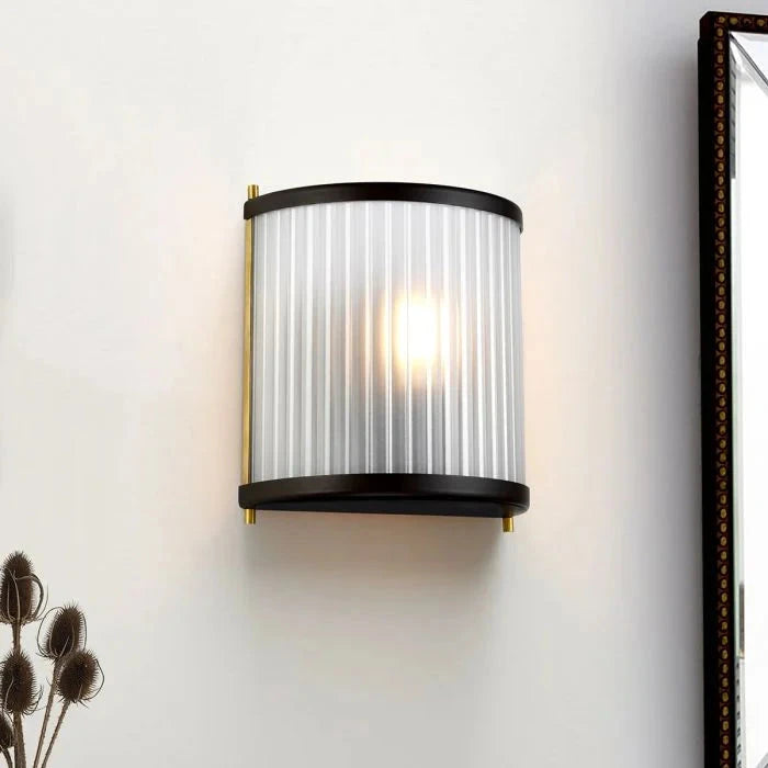 Maria Dark Brown & Brass Ribbed Glass Wall Light Lighting