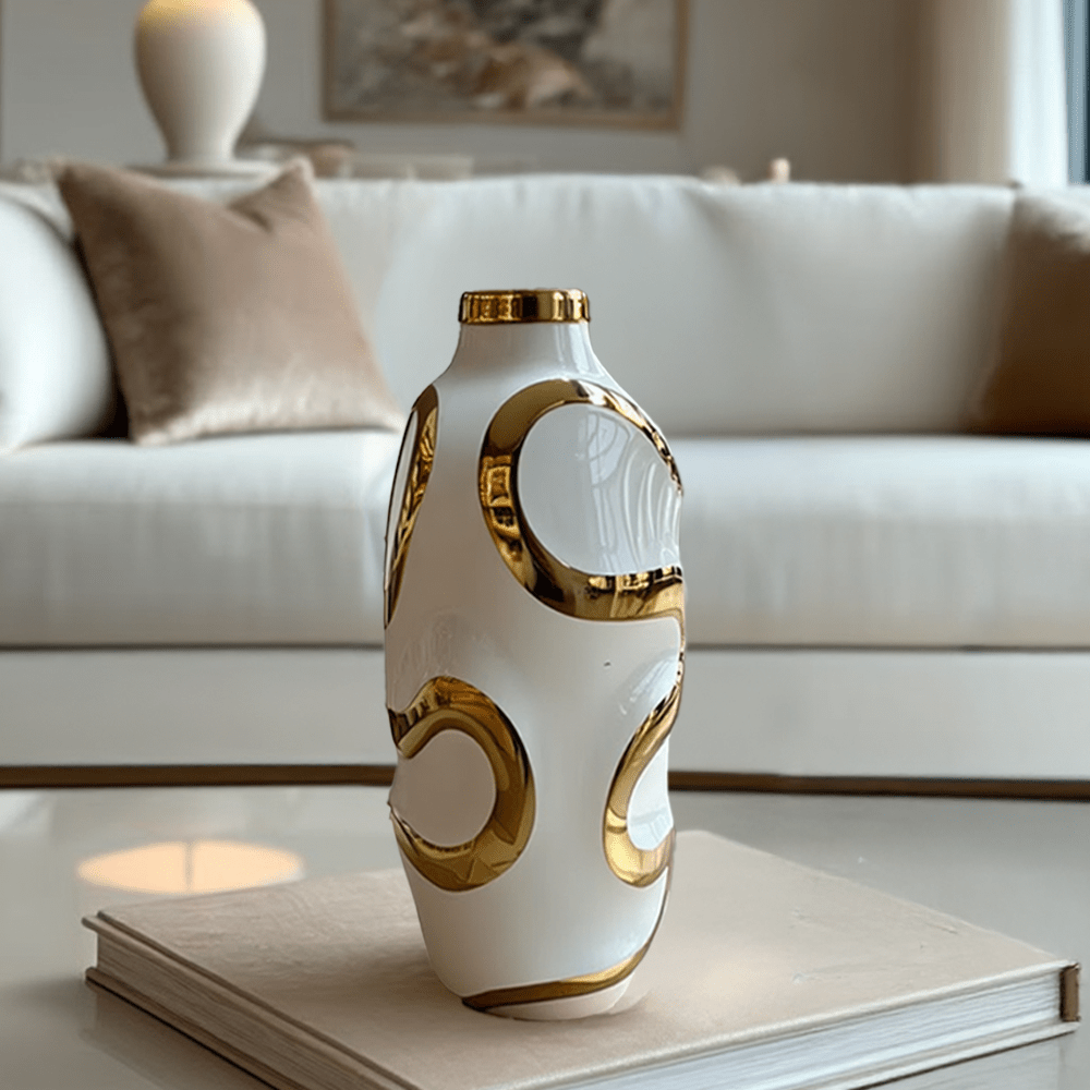 Marigold Gold & White Squiggle Decorative Vase Accessories