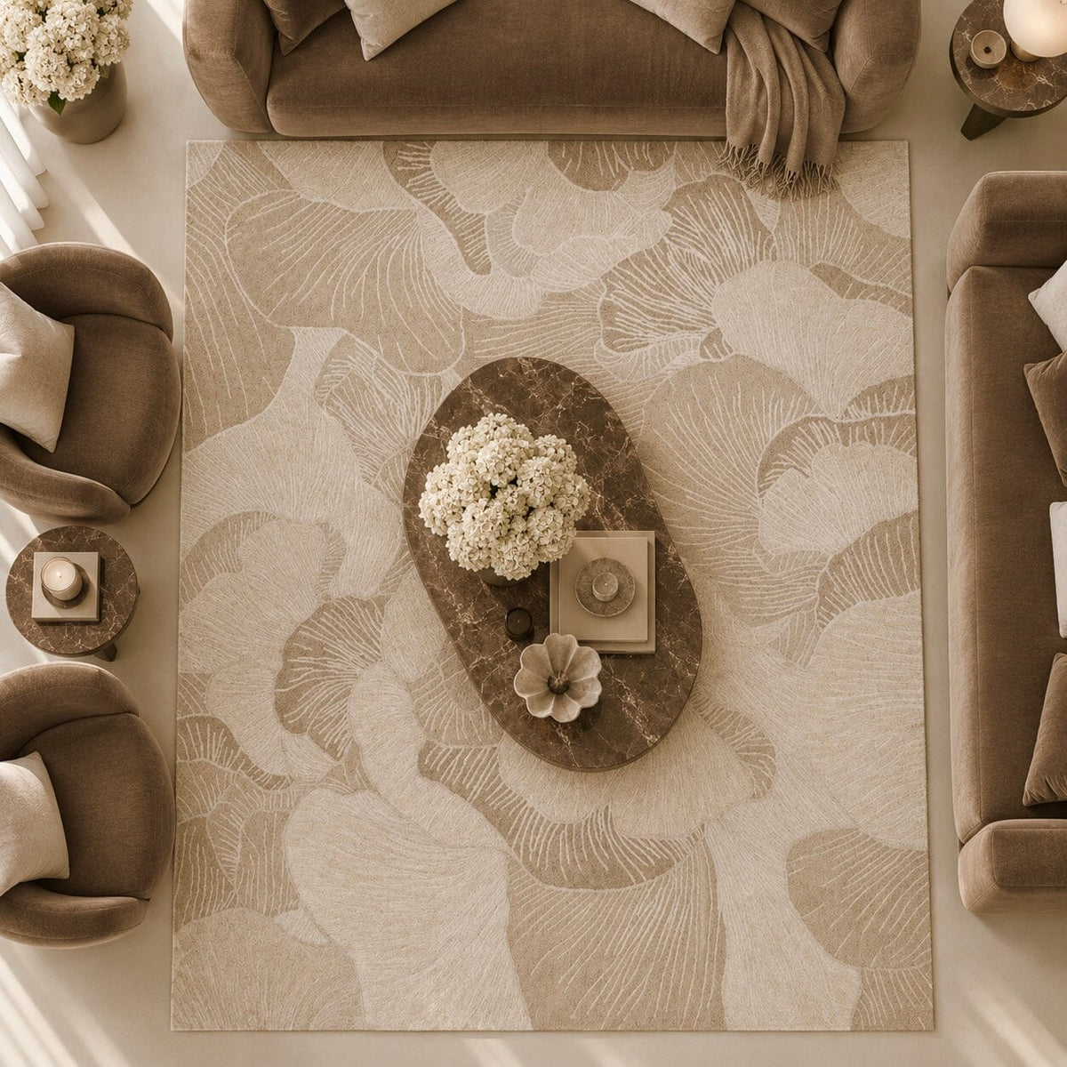 Marinella Beige Petal Pattern Rug Textiles