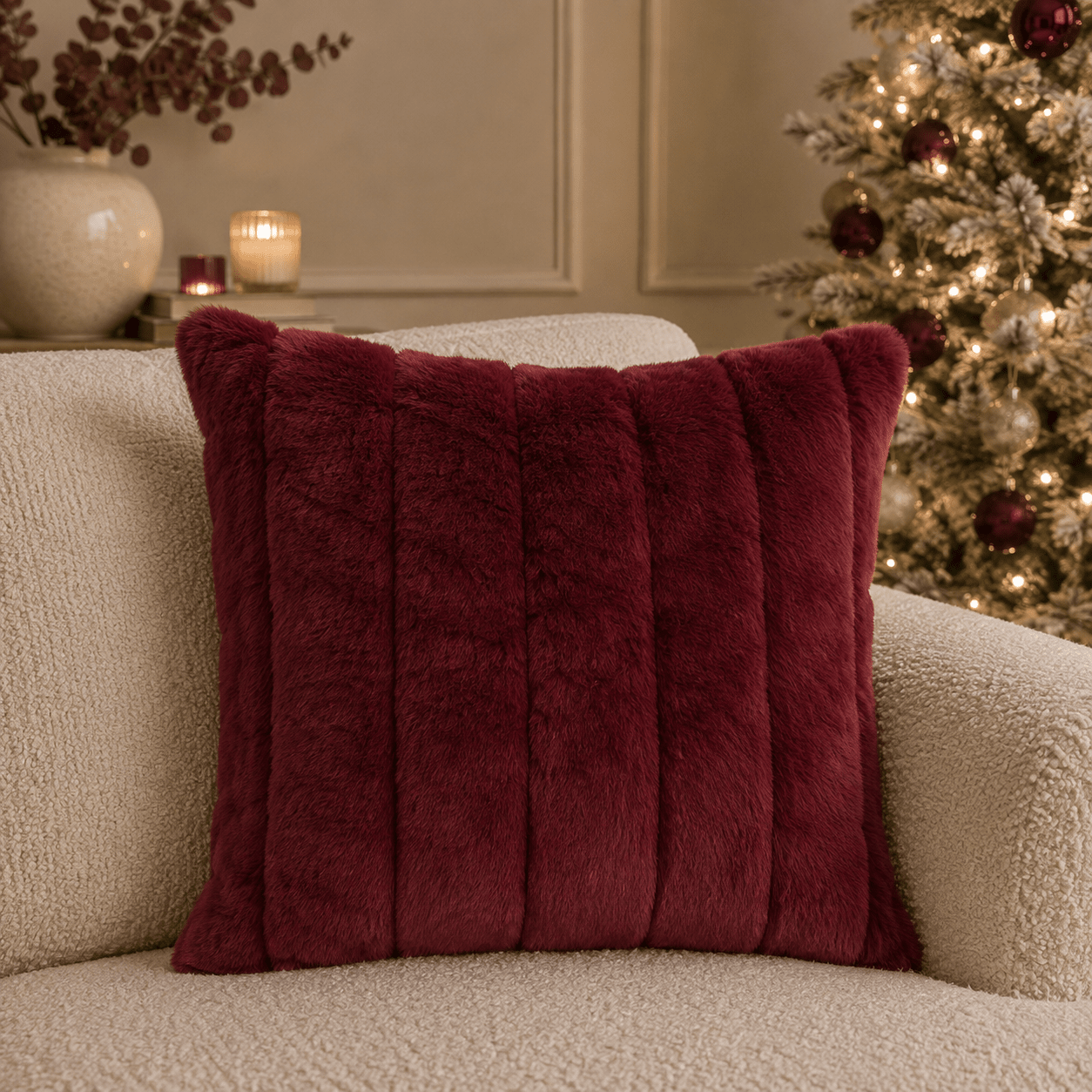 Marlowe Burgundy Faux Fur Feather Filled Cushion - 45x45cm Textiles