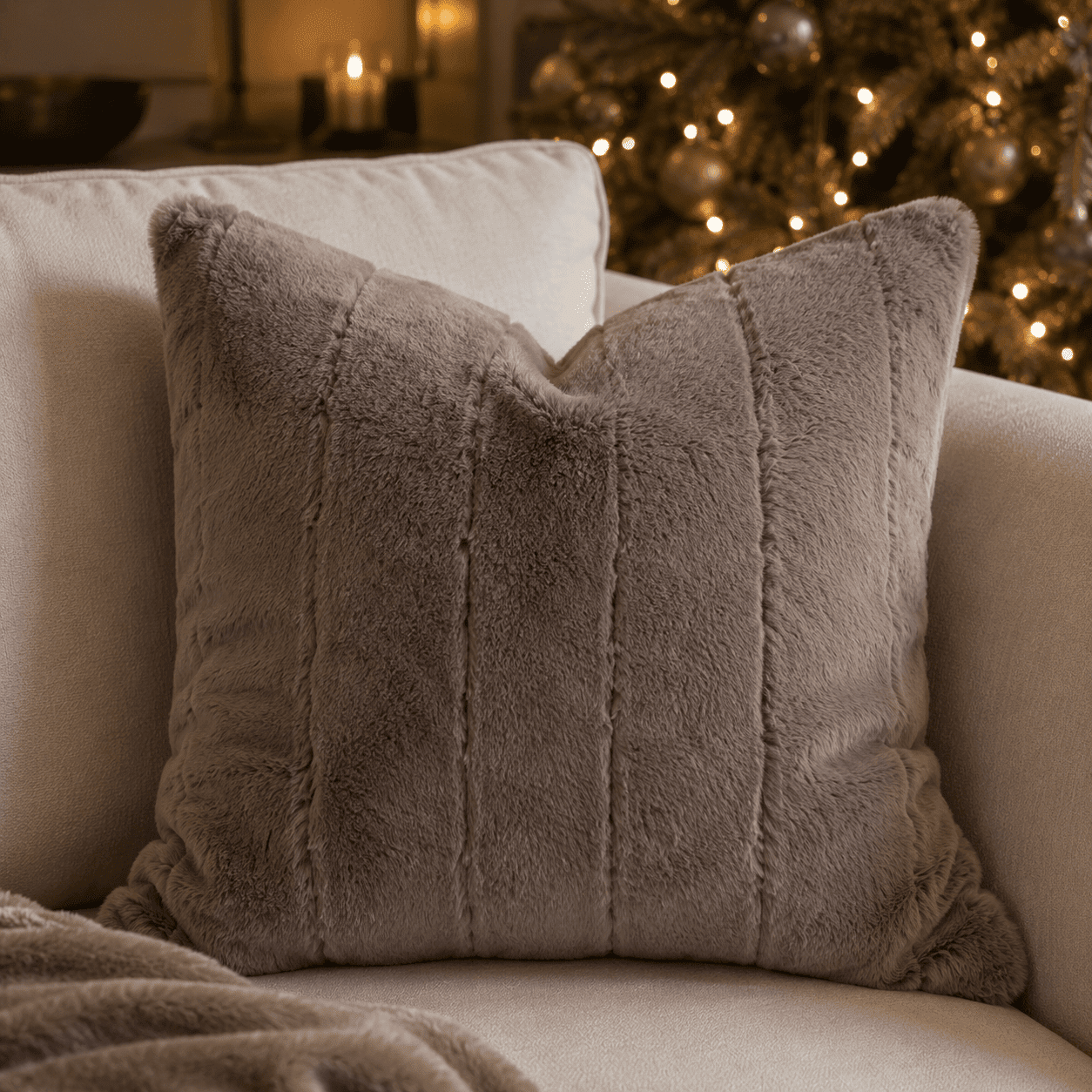 Marlowe Chestnut Faux Fur Feather Filled Cushion - 45x45cm Textiles