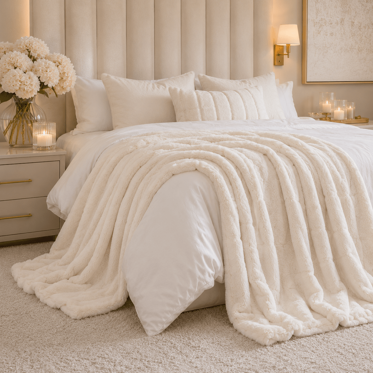 Marlowe Cream Faux Fur Throw Textiles