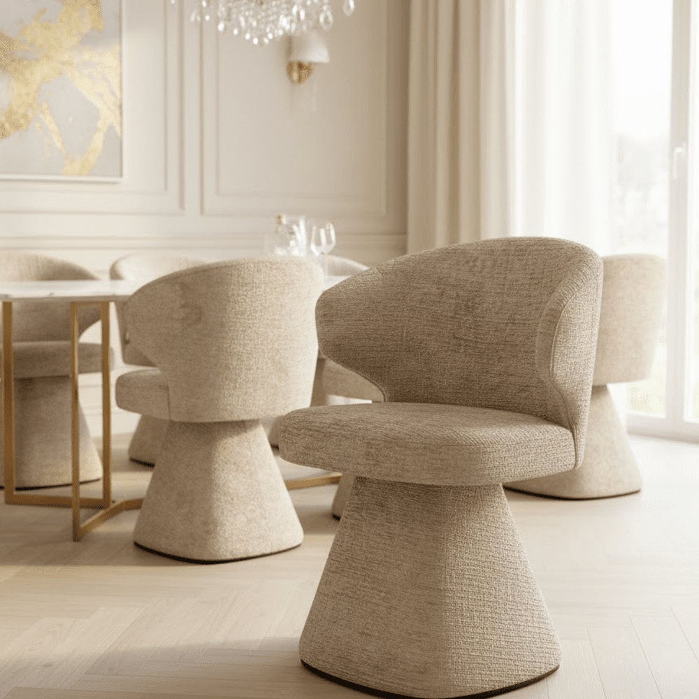 Marnie Sand Chenille Curved Dining Chair Furniture