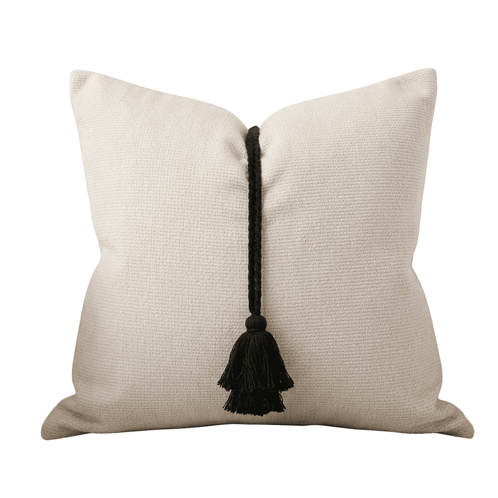 Maxone Cream & Black Tassel Detail Feather Filled Cushion - 45x45cm