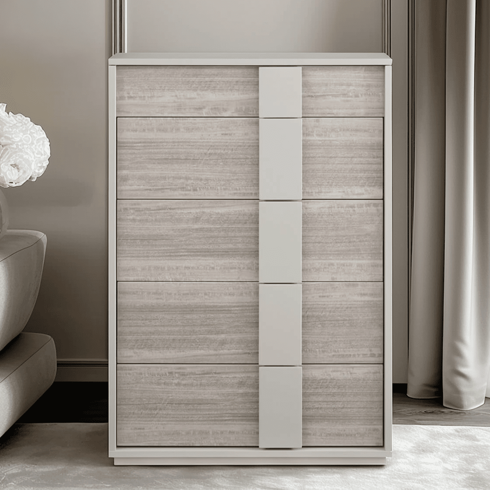 Maya Luxury Greige Tall 4 Drawer Chest Furniture