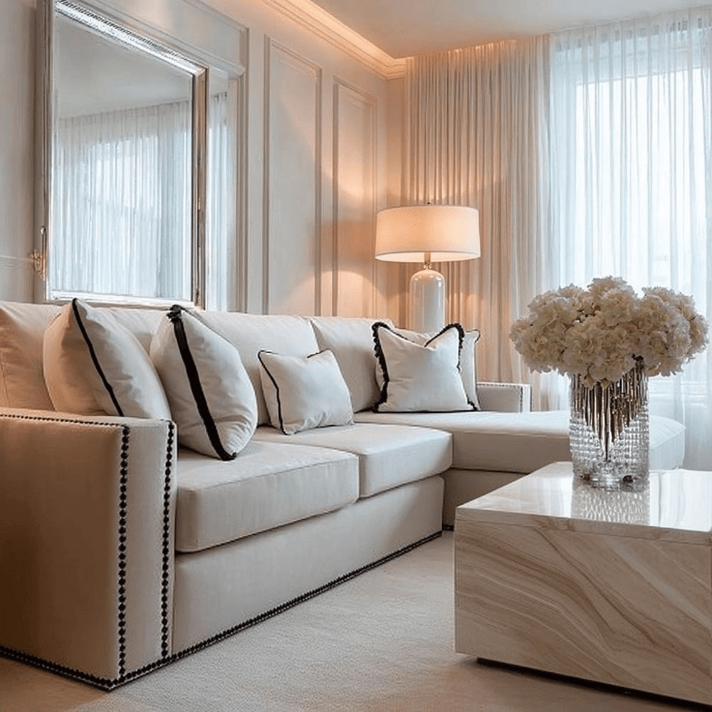 Mayfair Cream Velvet Sofa Collection, With Black Studs MTO Sofa