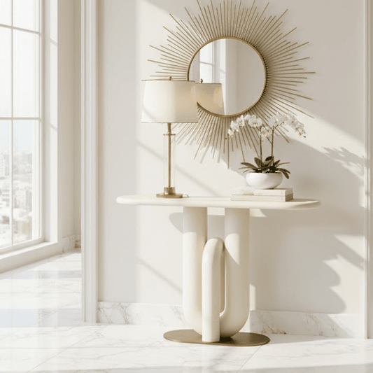 Mayia Cream & Gold Sculptural Console Table Furniture