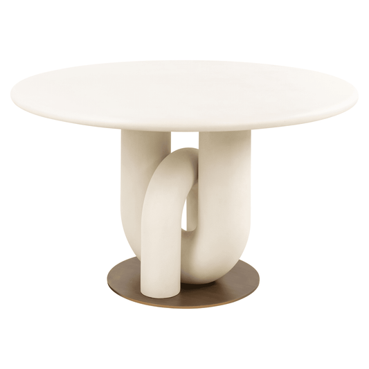 Mayia Cream & Gold Sculptural Round Top Dining Table Furniture