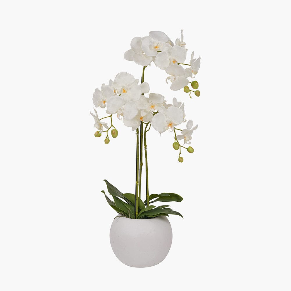 Medium White Faux Potted Orchid Decorative Floral Accessories
