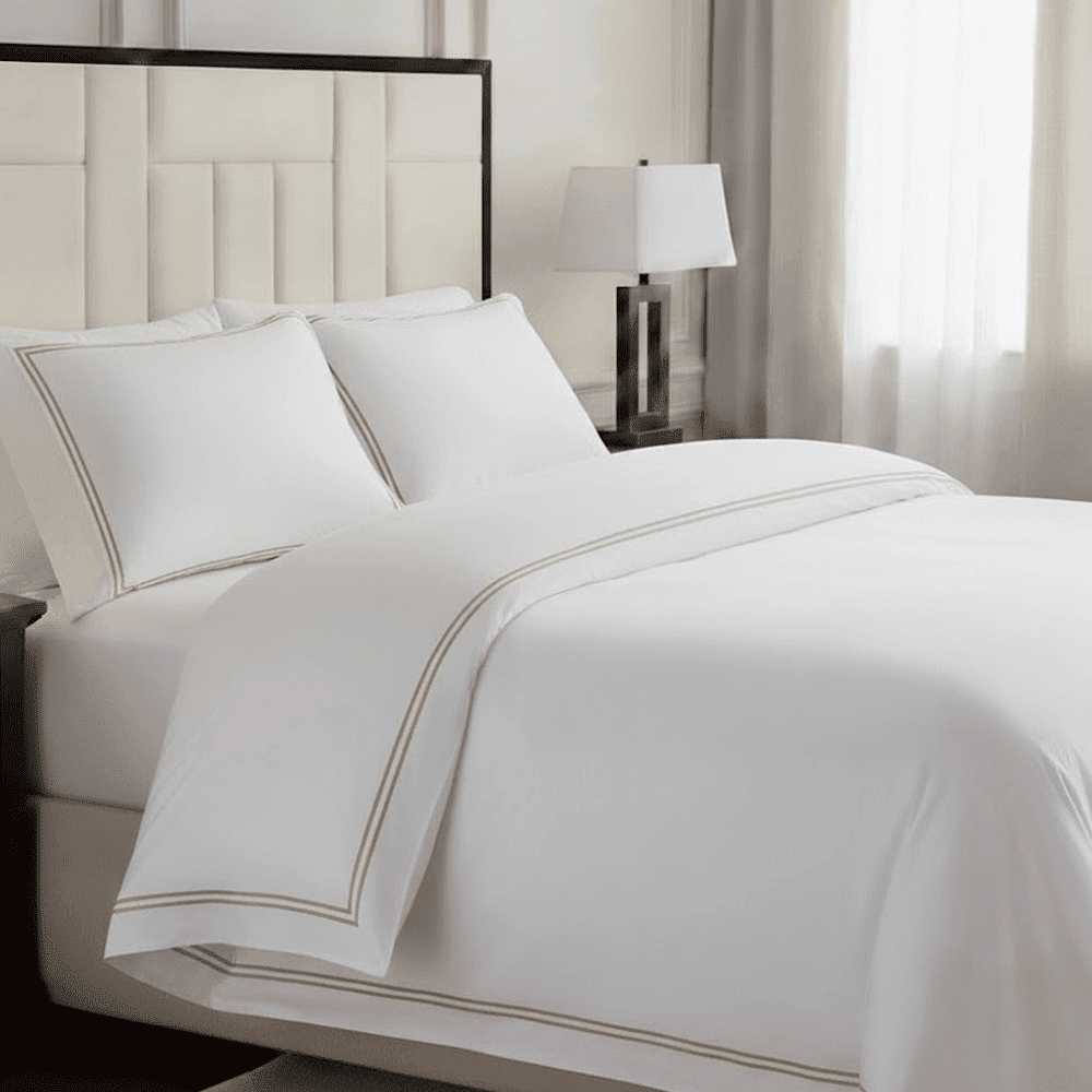 Meghan Champagne Embroidered Double Stitch Detail Duvet Set Textiles