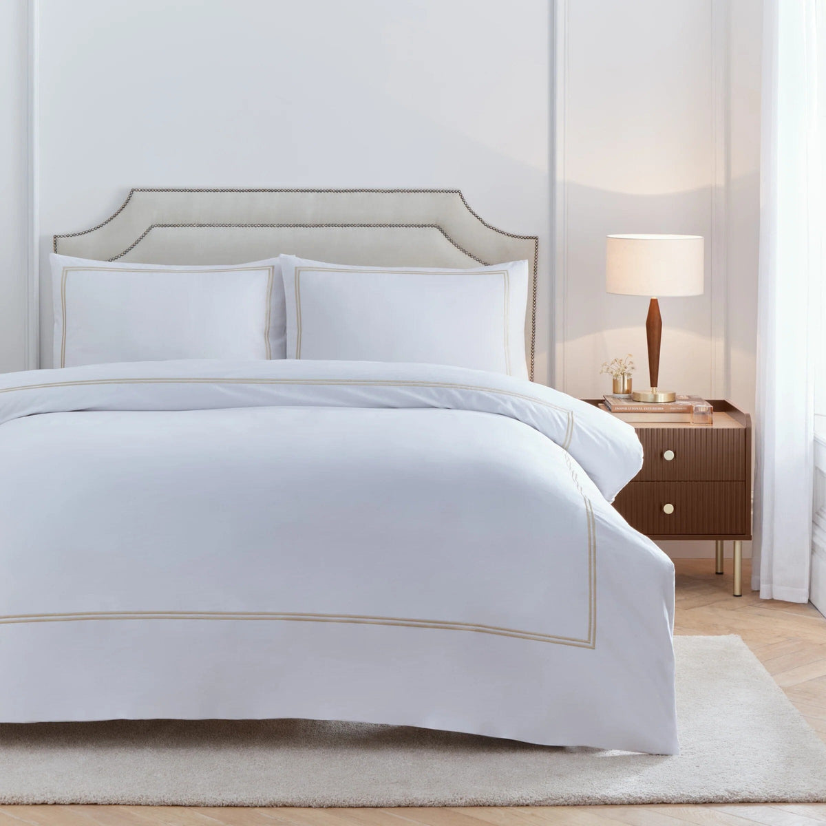 Meghan Champagne Embroidered Double Stitch Detail Duvet Set Textiles