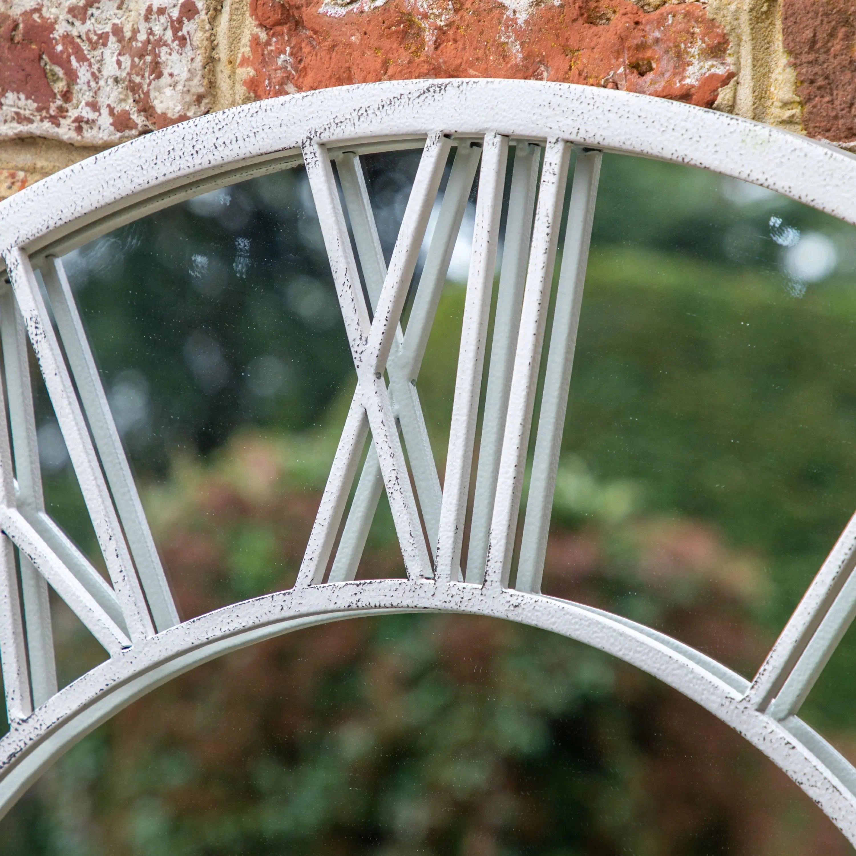 Menton White distressed Outdoor Clock Style Mirror Outdoor