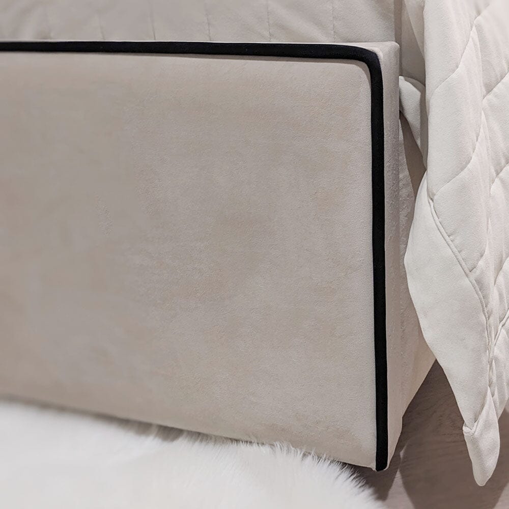 Mercer Cream Velvet Luxury Panelled Ottoman Storage Bed with Contrast Black Piping Beds and Headboards