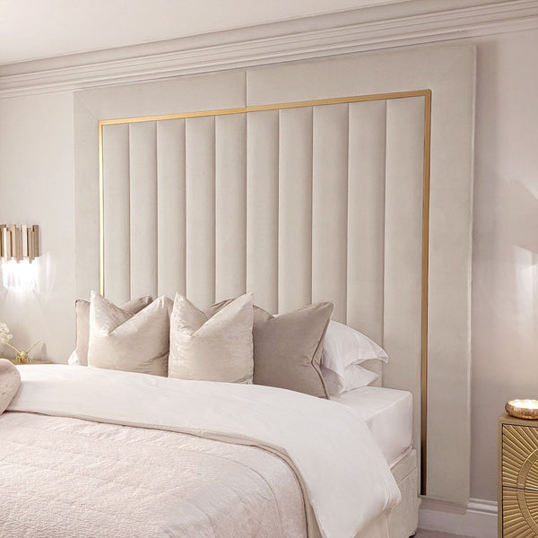 Milan Cream & Gold Channelled Luxury Headboard Beds and Headboards 