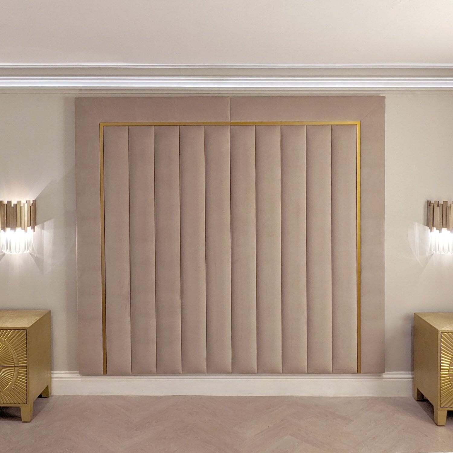 Milan Mink & Gold Channelled Luxury Headboard Beds and Headboards