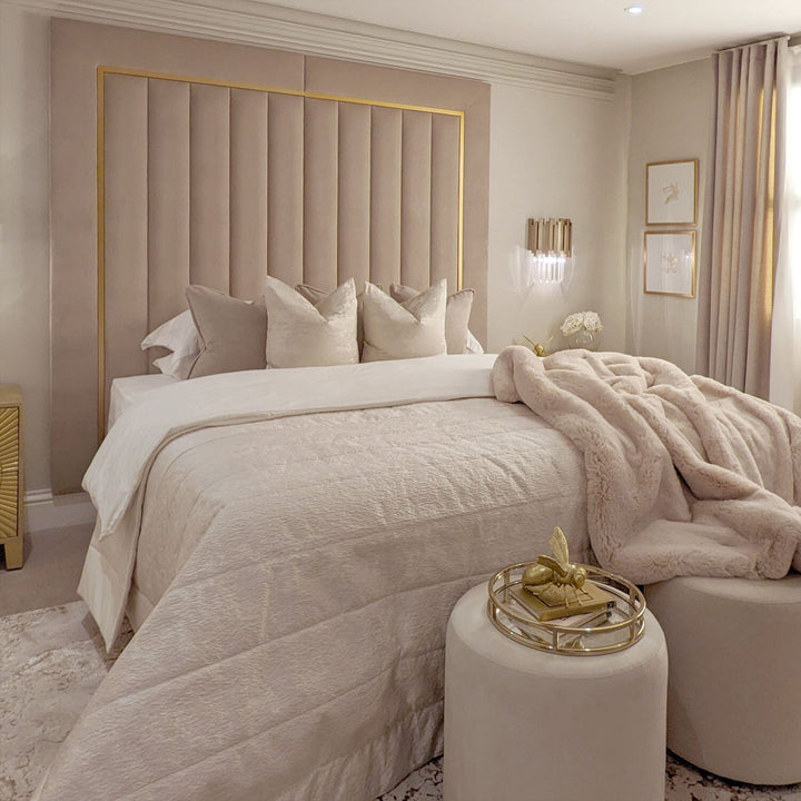 Milan Mink & Gold Channelled Luxury Headboard Beds and Headboards 
